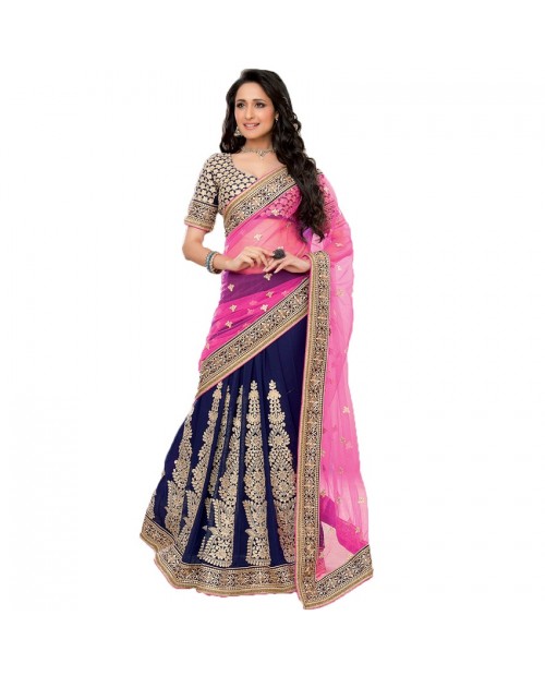 KITESHOP Blue and Pink georgette karishma kotak bolywood lengha saree